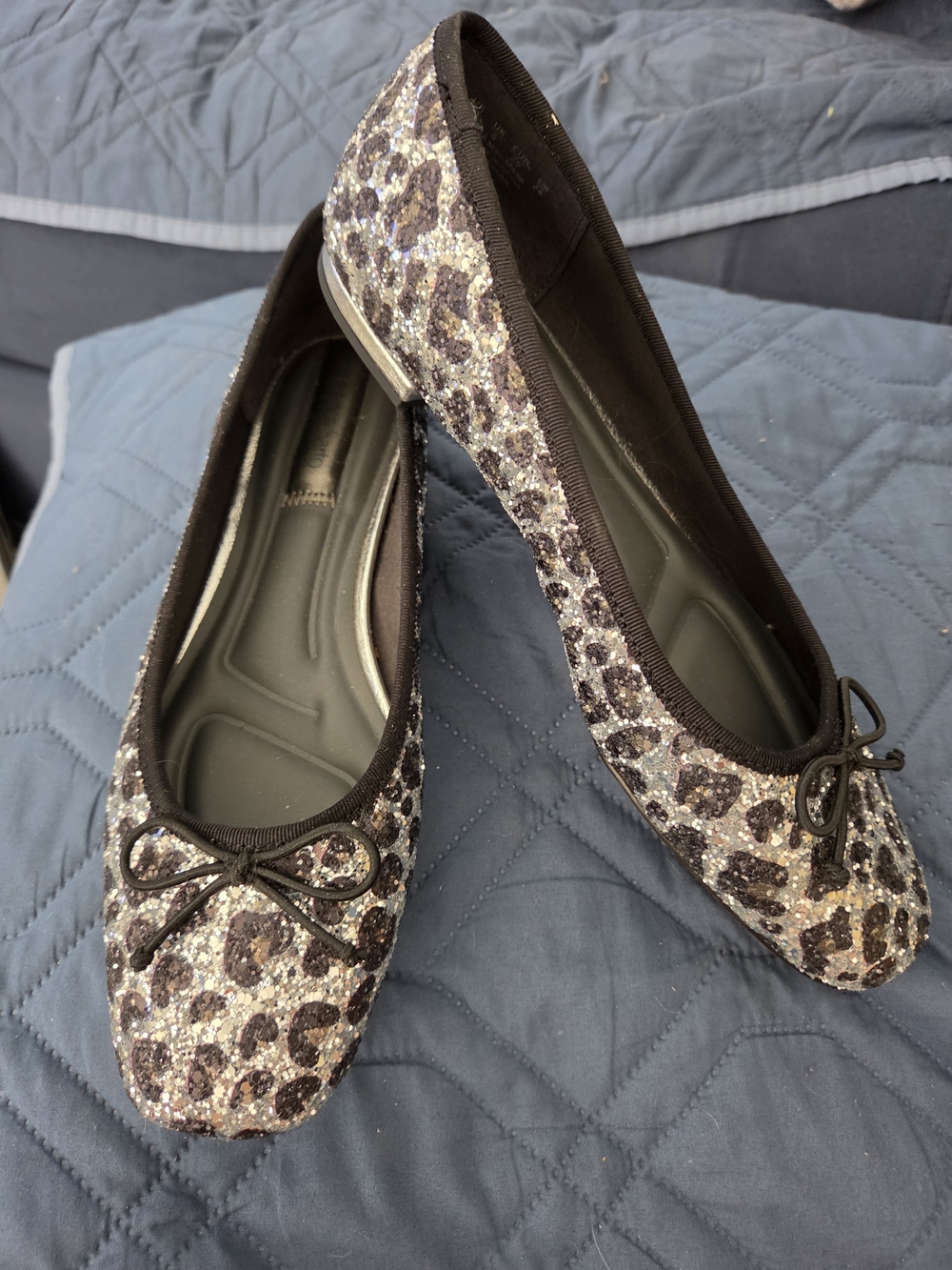 Franco Sarto Glitter Leopard Ballet Flats - Brown & Gold